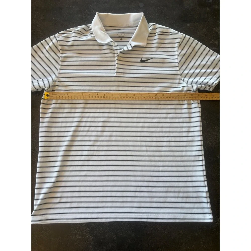 Nike Dri-FIT Mens Large Golf Polo Shirt White Gray Black Striped Short Sleeve